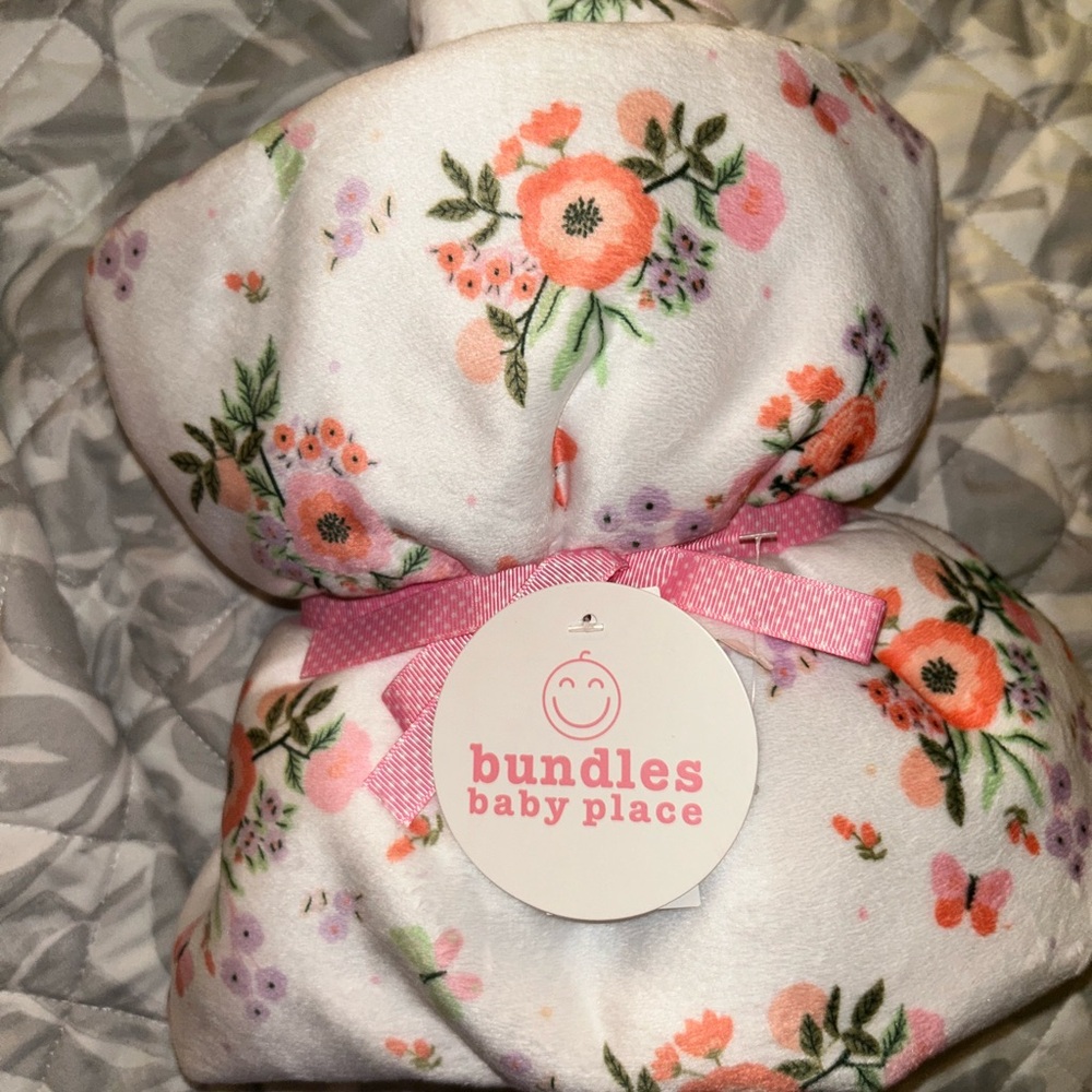 Floral Baby Blanket with Pink Accents